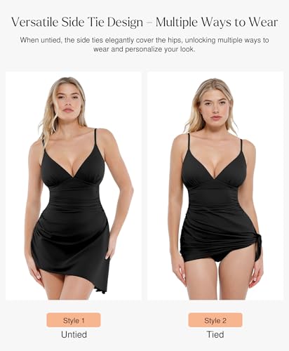 Popilush One Piece Swim Dress Tummy Control Swimsuits for Women Ruched Shapewear Split Bathing Suit3