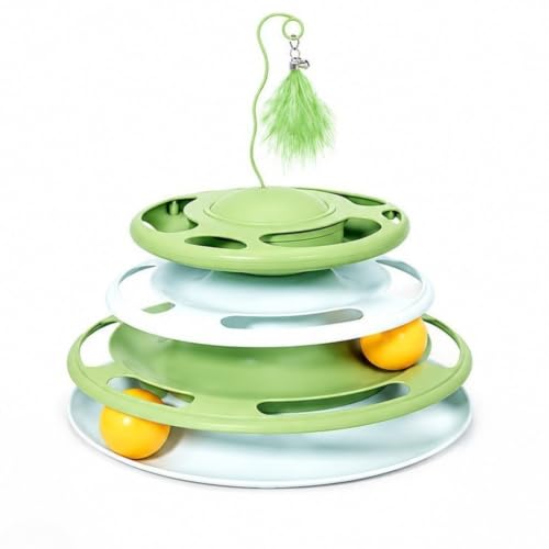 Image of PetVogue Interactive 3-Tier Cat Track Toy with Rolling Balls & Feather Teaser, Multi-Level Indoor Cat Activity, Durable Plastic Exercise Chase Toy for Kittens & Adult Cats