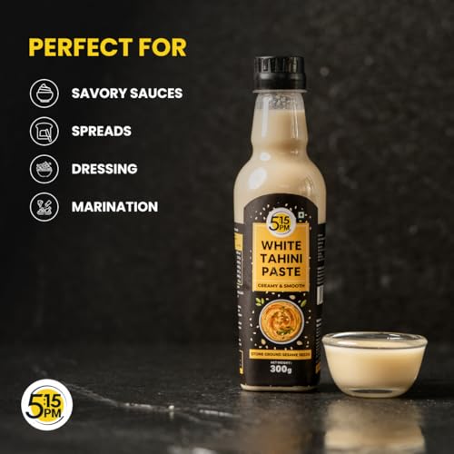 Image of 5:15PM Tahini Paste 300G | White Tahini For Hummus | Tahini Sauce | Ground Hulled Sesame Seeds Paste Smooth & Creamy Natural For Hummus, Baba Ghanoush, Salad Dressings And More