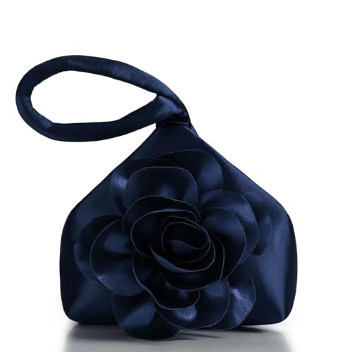 BABEYOND Pochette da donna – Borsa da sera in raso a forma di fiore, elegante borsetta da polso per feste, uso quotidiano e matrimonio, Navy