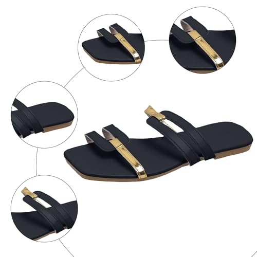 Women's Open Toe Flat Sandals Slip On Square Toe Slippers Women Comfortable Summer Flat Shoes Casual Outdoor Beach Slide Sandals Slingback Lightweight Vacation Daily Sandal Footwear4