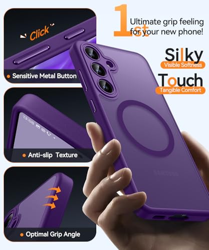 Image of CANSHN Designed for Samsung Galaxy S24 FE Case [Full Camera Protection] [Compatible with MagSafe] Translucent Matte Shockproof Protective Phone Cover 6.7 Inch - Deep Purple