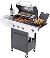 Endark 3-burner propane grill, 37,000 BTU with side-fire function. Stainless steel, enameled cast iron grate, thermometer, wheels. Perfect for patio and garden cooking