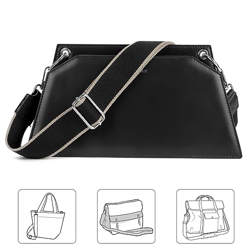 Image of Purse Strap 1.5 inch Replacement Crossbody Bag Straps Canvas Handbag Shoulder Strap, Adjustable Woven Tote Belt (1.5 inch Black /Silver Buckle)