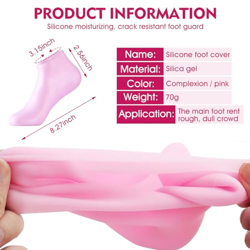 Silikon Socken für Creme,4 Stück Feuchtigkeitsspendende Socken+60g Fußcreme,Hornhaut Silikon Socken,Hornhautentferner Socken,Fußmaske Socken,Pflege für Rissige und Raue Haut,Hautfarbe+Rosa