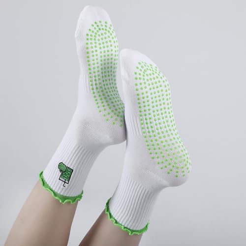 Image of Jeyiour Summer Cute Pilates Socks Women Bow Nonslip Ruffle Yoga Socks with Grip Barre Pilates Gift for Work Dance Fitness