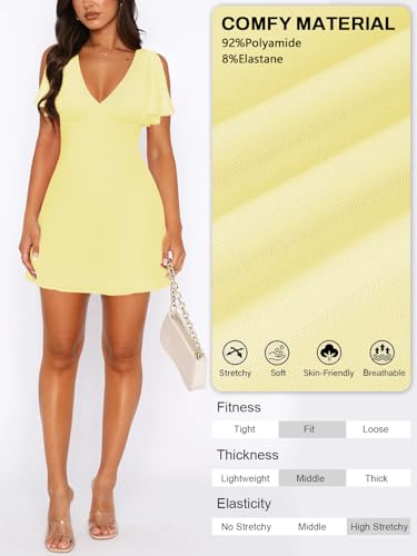 Image of MIYIEONZ Women's Sexy Deep V-Neck Ruffle Sleeve Mini Dresses Summer Casual Bodycon Beach Cocktail Party Club Short Dress