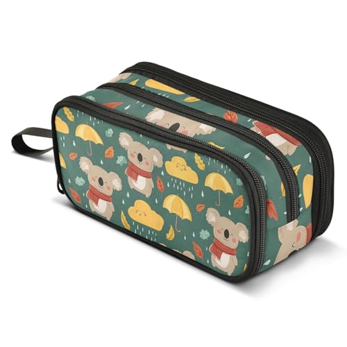 Image of ALAZA Koala Umbrella Green Pencil Case Large Capacity Pencil Pouch Box Boys Girls School Supplies Pen Case Bag with Handle 3 Compartments Zipper