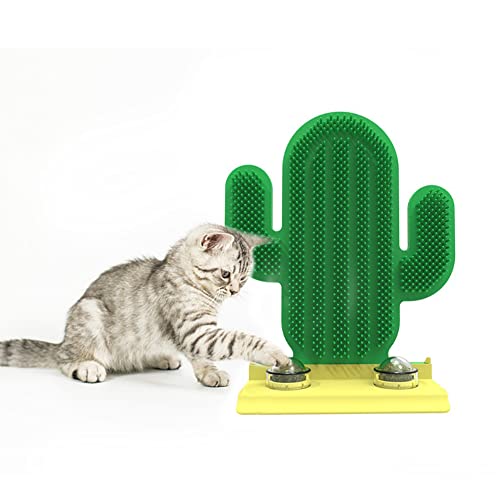 Cat Self Groomer with Catnip , Rotatable Catnip Lickable Balls Cats Corner Massage Comb Cactus Grooming Brush Tool for Kitten Puppy Cat Corner Hair Self Groomer Wall Massage Brush