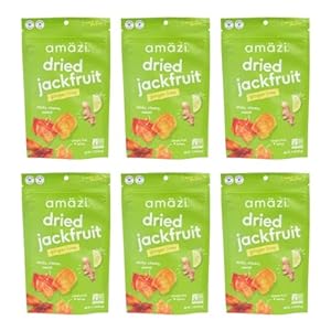 Amäzi Foods | Ginger Lime Dried Jackfruit (6 Pack) | All Natural Snacks | Gluten Free Healthy Dried Fruit Snacks