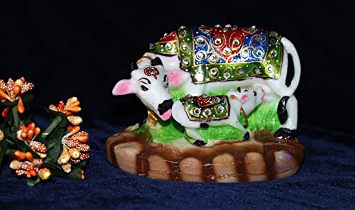 Image of NRSON Handicraft Decorative Marble dust /Polyresin Cow and Calf Big Statue /Idol, 5x3x3Inch (Multicolour)