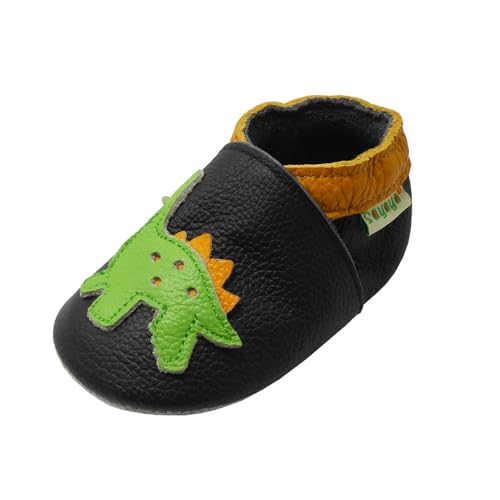 SAYOYO Baby Dinosaurs sapato de couro macio para bebês e crianças, Preto, 12 Months-18 Months Toddler
