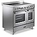 Verona Prestige Series VPFSEE365DSS 36 Inch All Electric Freestanding Range Double Oven Convection, Cooktop 5 Burners Dual Center Element Chrome Knobs and Handle Stainless Steel