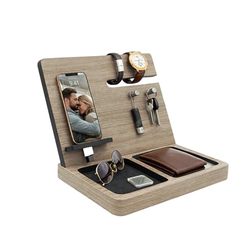 Namore Nightstand Organizer for Men – Wood Phone Docking Station & Bedside Valet Tray Organizer for Wallet, Watch & Keys – Unique Gifts for Men, Husband, Dad - image 1