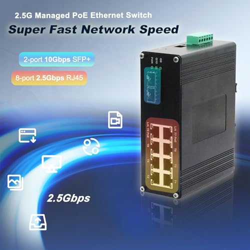 Image of Managed 8-Port 2.5G Switch with 2-Port 10G SFP+, Industrial IEEE 802.3af /at 30W PoE Ethernet Switch, 48~57VDC Power Input, Plug & Play, Support QoS, Vlan, IGMP