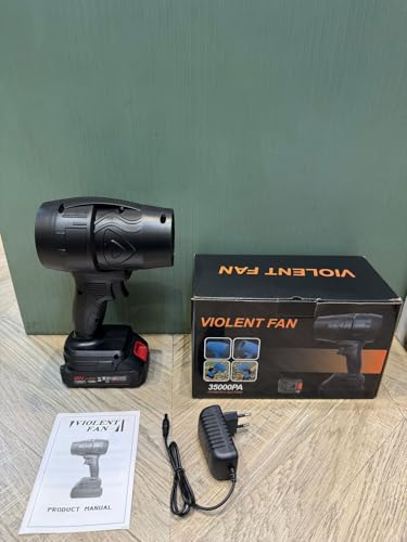 Image of Violent 35000PA Cordless Handheld Power Fan Black Battery Operated with Charger Manual