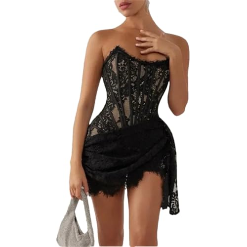 Women's Solid Lace Sheer Lace Dress Printed Off-Shoulder Slim Fit Evening Dress2