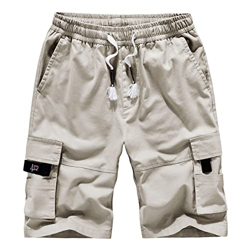 Saklifuo Short cargo pour homme - Taille élastique - Multi-poches - Style décontracté - Randonnée, blanc, L Cover