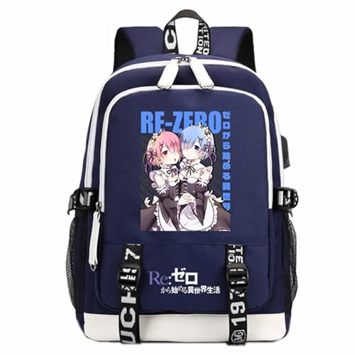 LHBZYEC Re:Life in a different world from zero Cosplay Rem Ram Anime Cartoon Mochila Azul Mochila Escolar Manga Fans Coser, Azul 1, Talla única