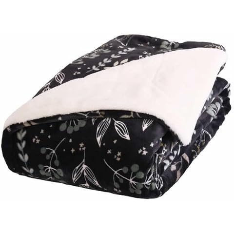 The Ultimate Luxurious Faux Fur Throw Blanket Reversing to Plush 60" x 70" Machine Washable, Gift Packed, Navy Blue Floral Cover
