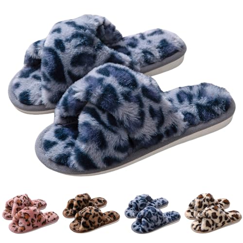 Slippers For Women Fuzzy Womens Memory Foam Slipper Cross Band Open Toe House Shoes Cozy Plush Home Slides Fluffy Furry Indoor Outdoor Slide
