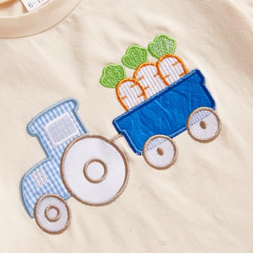 Image of Toddler Baby Boy Easter Rabbit Outfit Short Sleeve Bunny Carrot Smocked T-shirt Elastic Waist Shorts Summer Clothes