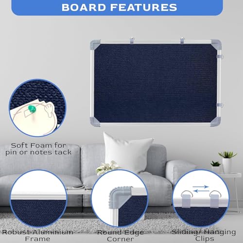 Image of Notice Board with High Resilience Foam Fabric | Soft Board /Pin Up Board /Bulletin Board for Office, School & Home | Durable Display Board for Notes, Photos & Reminders (Blue, 1 X 2)