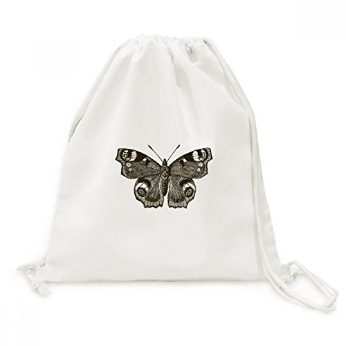 Sac cordon en toile avec motif papillon aile sombre pour voyage et loisirs