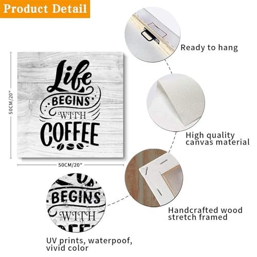 Póster de pared motivacional Life Begins with Coffee de 20x20" ideal como regalo de boda rústico 4