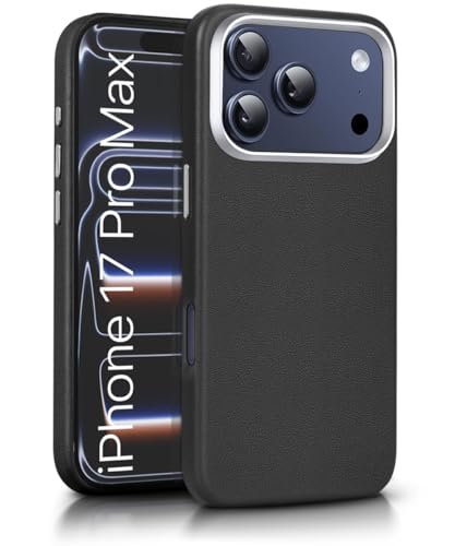 Image of WOW IMAGINE Back Cover for iPhone 17 Pro Max | Shockproof Tough Leather Texture Hard Mobile Case | Ultra Slim Non-Slip Grip | Inner Velvet Fabric | Metal Camera Ring - Black