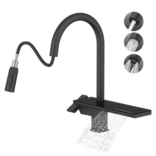 MBILLION Waterfall Matte Black Kitchen Faucet