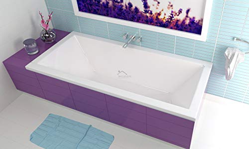 ECOLAM® Badewanne Wanne Rechteck Quadro Design Acryl weiß 190x90 cm + Styroporverkleidung zum Verfliesen + Ablaufgarnitur Ab- und Überlauf Automatik Füße Silikon Komplett-Set – Bild 3
