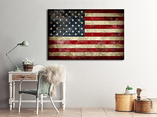 Image of Pyradecor Extra Large Old Vintage American Flag Canvas Prints Wall Art Pictures Paintings for Living Room Office Home Decorations Modern Abstract Landscape Artwork 32 inch x 48 inch