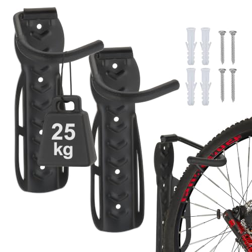 Relaxdays Set de 2 soportes de pared para bicicleta - Soporta hasta 25 kg cada uno, 10 x 26,5 x 12 cm