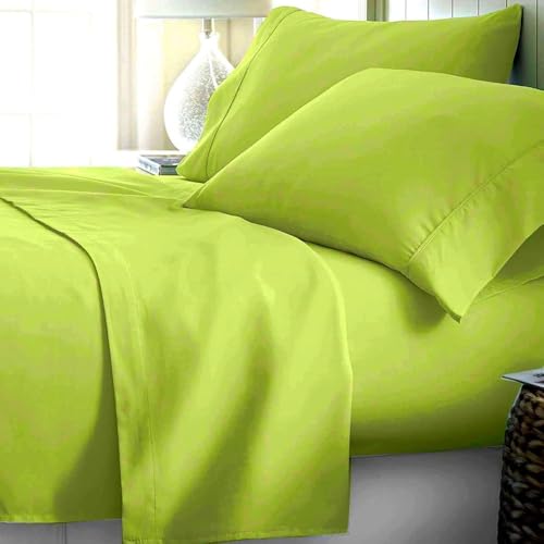 Image of BEVI Home Premium Solid Plain Double Bedsheet Without Pillow Cover 300 TC Microfiber 90 inch x 95 inch Neon Green