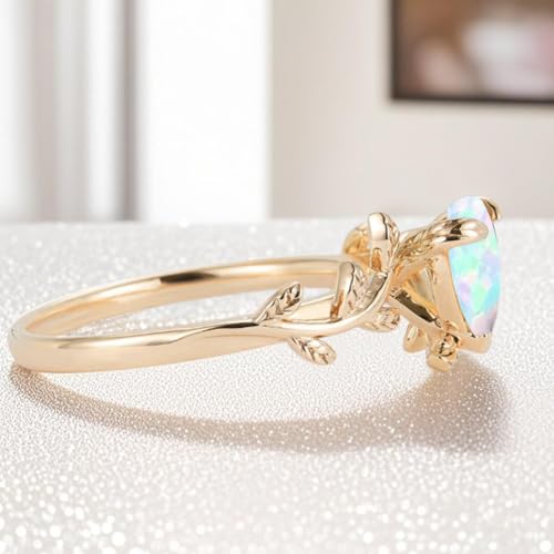 1 CT Heart Shaped Gemstone Engagement Ring for Women, 10K 14K 18K Solid Gold Bridal Birthstone Ring Leaf Vine Art Deco Wedding Promise Rings Gifts for Her Bride Wife Mothers Day3
