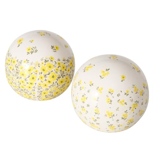 BOLTZE Dekokugel Mayla Keramik Ø 16 cm weiß, gelbe Blüten