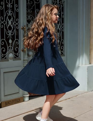 Arshiner Girl Long Sleeve Dress Tiered Ruffle Swing Tunic Shirt Dress4