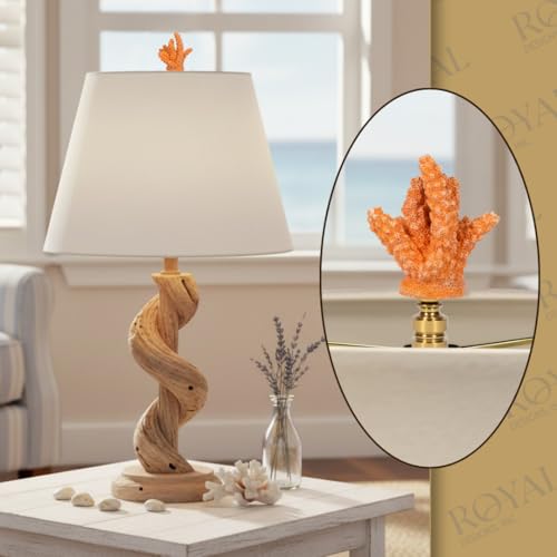 Image of Royal Designs, Inc. Sea Life Lamp Finial, Large Coral, Orange, Polished Brass Base, Replacement Finial for Table or Floor Lamps