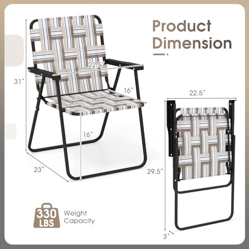 Image of Giantex Beach Chairs for Adults 6-Pack - Camping Chair with Steel Frame, Set of 6 Lightweight Folding Directors Chairs, Outdoor Webbing Chair for Patio, Fishing, Yard, Poolside Lawn (Khaki)