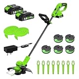 Cordless Strimmer with 2×2.0Ah Batteries,2-in-1 Grass Trimmer 5x Spool line & 8x Plastic Blades,Cutting width 30 cm,Lightweight Battery Strimmers Grass Cutter for Garden Edging Lawn Shrub