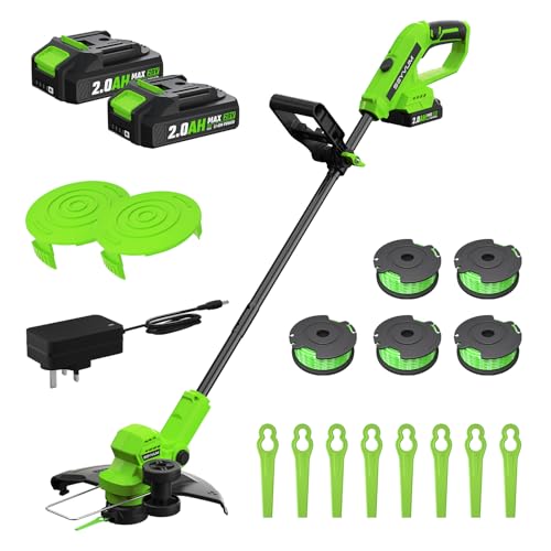 Image of Cordless Strimmer with 2×2.0Ah Batteries,2-in-1 Grass Trimmer 5x Spool line & 8x Plastic Blades,Cutting width 30 cm,Lightweight Battery Strimmers Grass Cutter for Garden Edging Lawn Shrub
