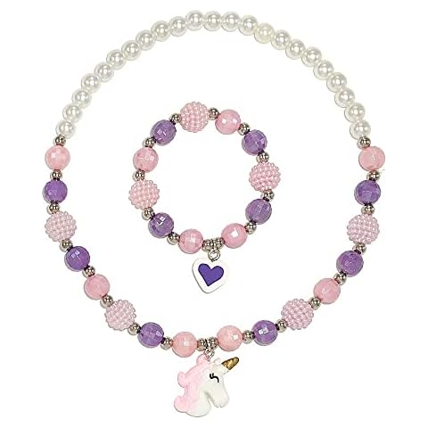 NLR Kinder Einhorn Halskette und Armband Set, bunte Schmuck Set für kleine Mädchen, tolle Modeschmuck und Geschenk Wahl für Kinder Cover