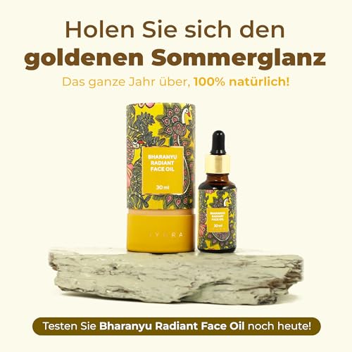 iYURA Bharanyu Radiant Face Oil – 100% natürlich und vegan | Hellt auf, spendet Feuchtigkeit und gleicht den Teint sonnengeschädigter Haut aus | Mit Kurkuma und Amla | 30 ml