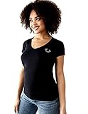 V-Ausschnitt True Religion Damen Crystl Horseshoe DP V Neck Tee T-Shirt, schwarz, Klein