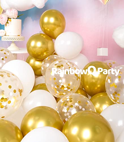 Image of Metallic Shiny Gold and White Balloons 12 Inch 67PCS White Gold Confetti Balloons Latex Helium Balloon Set for Graduation Anniversary Wedding Birthday Party Decorations