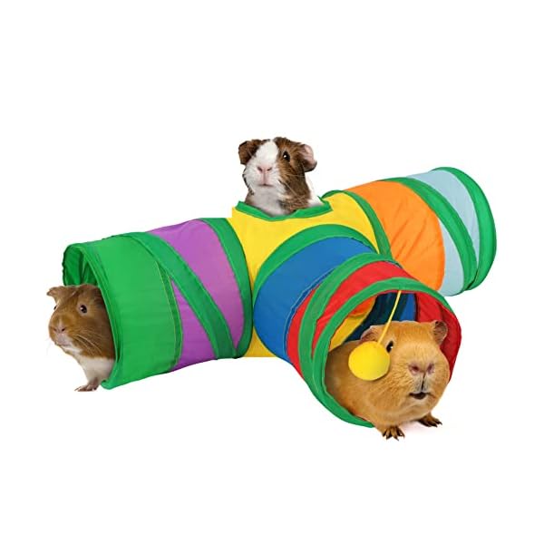 Rypet guinea pig tunnel 3 way collapsible small pet tunnels and tubes with interactive ball for baby rabbit ferret hamster chinchilla hedgehog hiding and resting