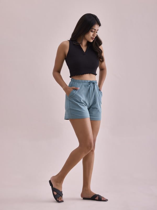 Image of GO COLORS Women Solid Mid Rise Relaxed Fit Casual Shorts