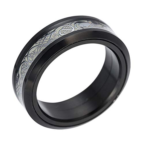 Image of HIJONES Unisex Carbide Fiber Celtic Dragon Spinner Ring Stainless Steel Wedding Spins Band