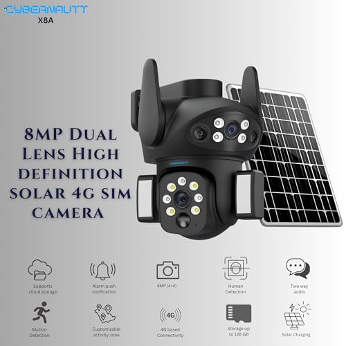 Image of XUGA Cybernautt X8A 4G LTE DUAL Solar Security Camera, No WiFi Needed, Dual Lens 8MP Outdoor Wireless, AI Humanoid Detection, Full Color Night Vision, Two-Way Talk, 8000mAh Battery, 8W Solar, TF 128GB